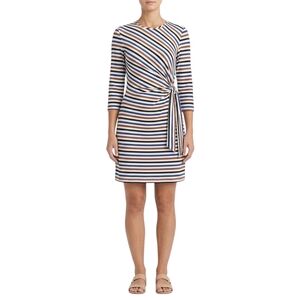 J McLaughlin Elora Dress M Striped Catalina Cloth Tie Waist Preppy Chic Stretchy